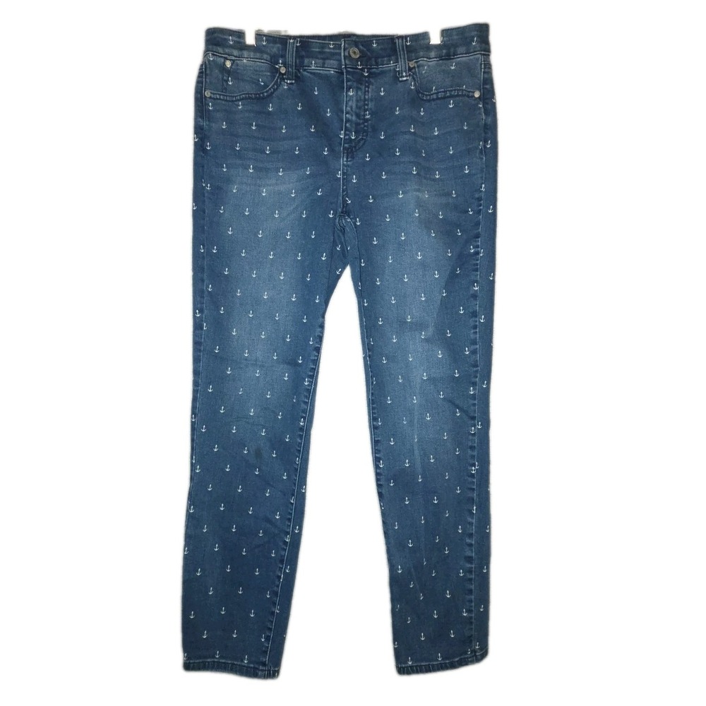 TALBOTS Flawless Slim Ankle Anchor Nautical Jeans– Size 8 33x27.5 Blue Denim Y2K